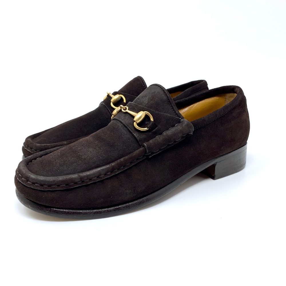 GUCCI Dark Brown Suede Gold Bit Luxury Loafer - Picture 4 of 7